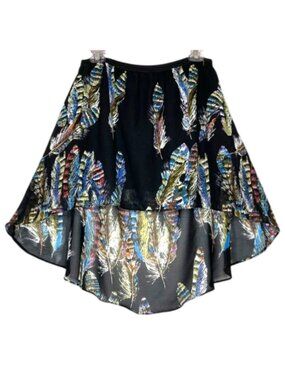 Apollo Skirt Black High Low Feather Print Size S Fairycore Whimsigoth Boho Chic